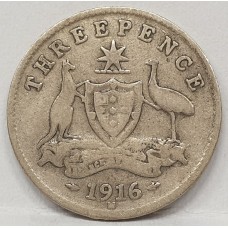 AUSTRALIA 1916 . THREEPENCE . gFINE AUSTRALIA 1916 . THREEPENCE . gFINE